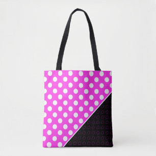Bolso De Tela Rosa Súper Girly, Negro Con Grandes Puntos De Polk