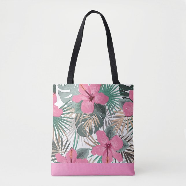 Bolso De Tela Rosa Tropical Lush Hibiscus (Anverso)