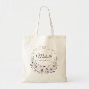 Bolso De Tela ROSA violeta de BRIDESMAID con nombre