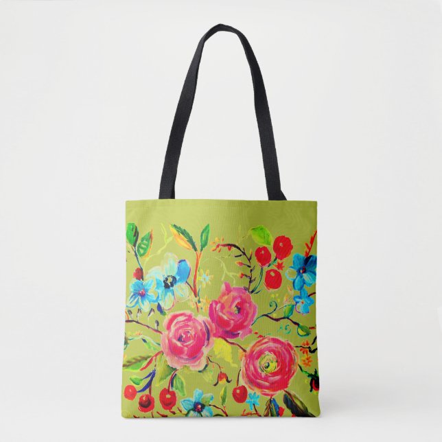 Bolso De Tela Rosa y Cherry Blossom Chartreuse (Anverso)