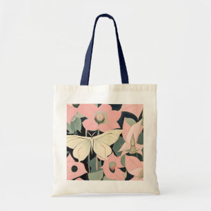 Bolso De Tela Rosa y Crema - Luna Moth y Moonflowers