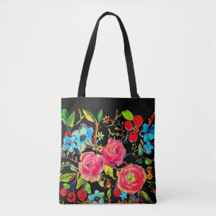 Bolso De Tela Rosa y flor de cerezo negro