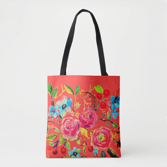 Bolso De Tela Rosa y florecimiento de cerezos Vermillón (Anverso)