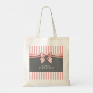 Bolso De Tela Rosa y gris con rayas Bow ducha de novia