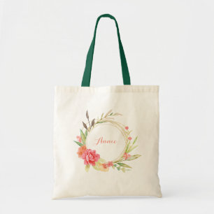 Bolso De Tela Rosa y guirnalda de flores peony