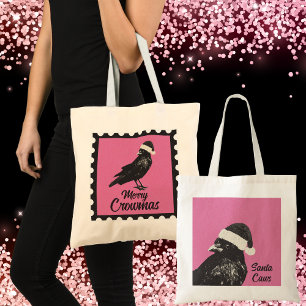 Bolso De Tela Rosa y negro Cuervo gótico Feliz Crowmas de vacaci
