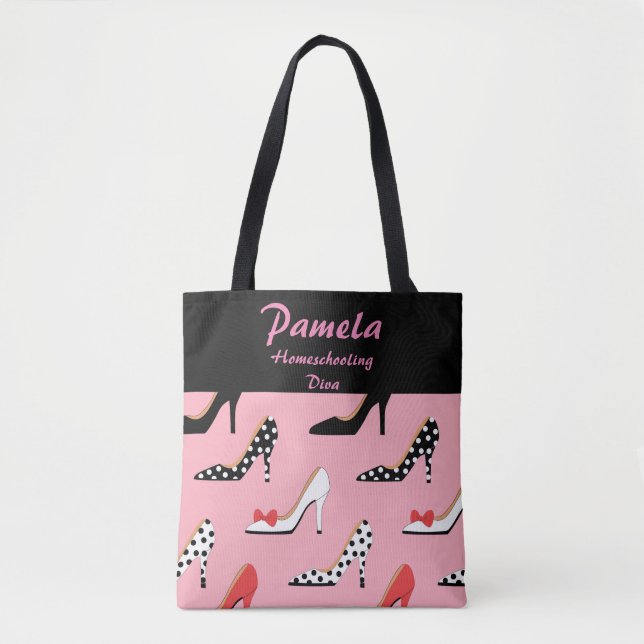 Bolso De Tela Rosa y negro de la diva de Homeschooling (Anverso)