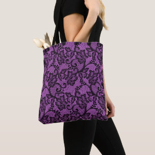 Bolso De Tela Rosa Y Negro Faux Lace
