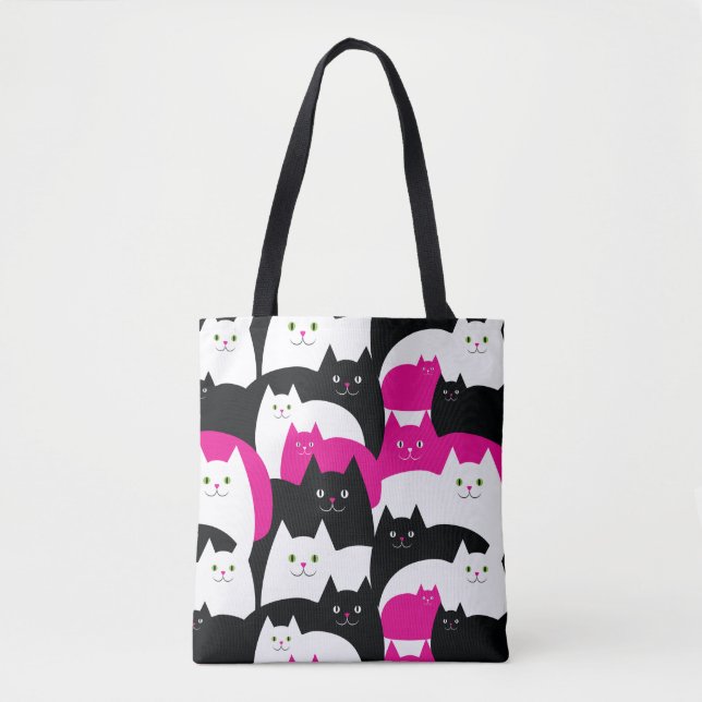 Bolso De Tela Rosa y negro lindos del modelo del gato del gatito (Anverso)