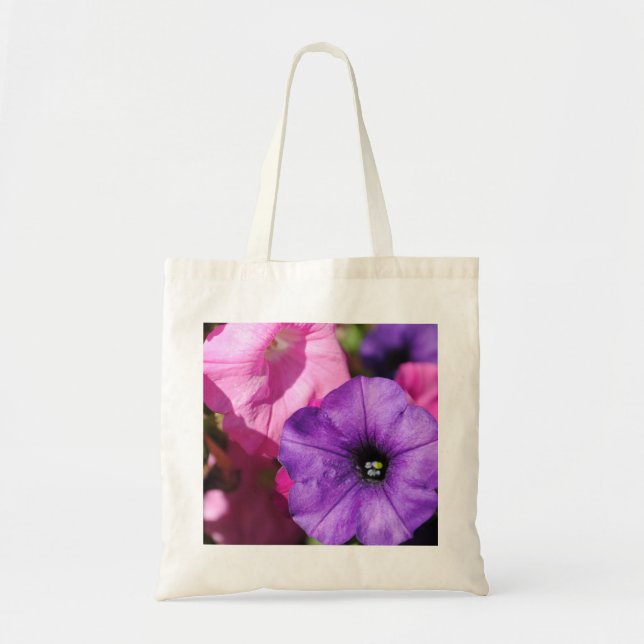 Bolso De Tela Rosa y petunias púrpuras de la caída (Frente)