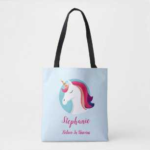 Bolso De Tela Rosa y unicornio mágico azul - personalizados