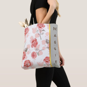 Bolso De Tela Rosado personalizada en diseño del rosa blanco