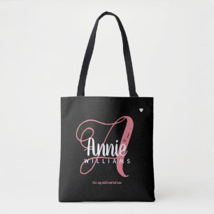 Bolso De Tela rosado Un monograma sobre negro