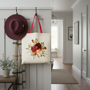Bolso De Tela Rosas acuarela rojas y burgundy