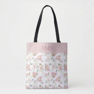 Bolso De Tela Rosas acuarela románticas Monograma rosa claro