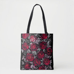 Bolso De Tela Rosas acuáticos, sobre un fondo negro, acuarela