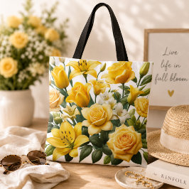 Bolso De Tela Rosas amarillas lirios