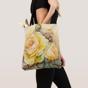 Bolso De Tela Rosas amarillas y doradas a gran escala