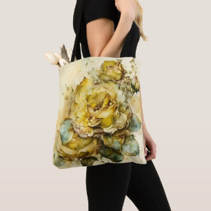 Bolso De Tela Rosas amarillas y doradas a gran escala