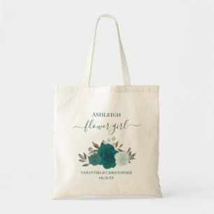 Bolso De Tela Rosas Aqua y Verde Elegante Flores Niña Boda