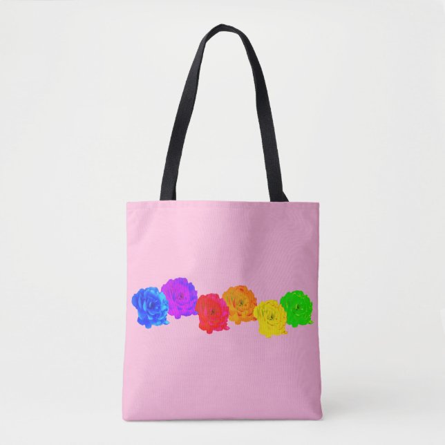 Bolso De Tela Rosas Arcoíris  (Anverso)