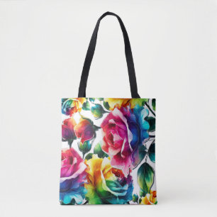 Bolso De Tela Rosas Arcoíris Floral Colorido Vibrante 
