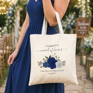 Bolso De Tela Rosas Azules Boho Elegante Dama de Honor Boda