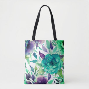 Bolso De Tela Rosas azules color púrpura floraciones acuáticas