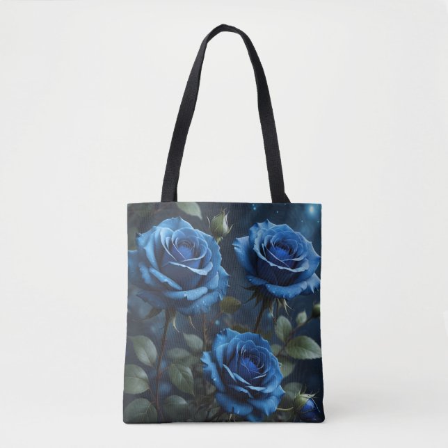 Bolso De Tela Rosas Azules Oscuras (Anverso)