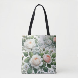Bolso De Tela Rosas blancas