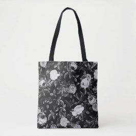 Bolso De Tela Rosas blancas y negras elegantes