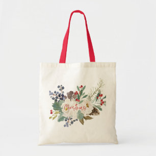 Bolso De Tela Rosas blancas y ramo de follaje para Navidades