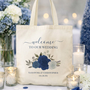 Bolso De Tela Rosas Bohemias de Acuarela Azul Elegante Bienvenid