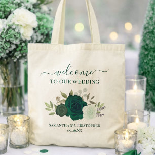 Bolso De Tela Rosas Bohemias Verde Esmeralda Elegante Bienvenida