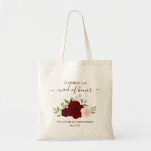 Bolso De Tela Rosas Borgoña Rubor Dama de Honor Elegante Boda