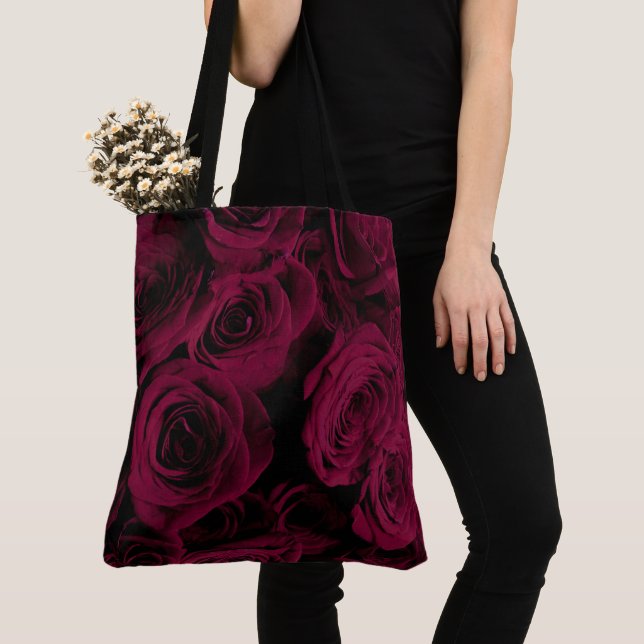 Bolso De Tela Rosas burdeos de magenta rojo oscuro y profundo (Detalle)