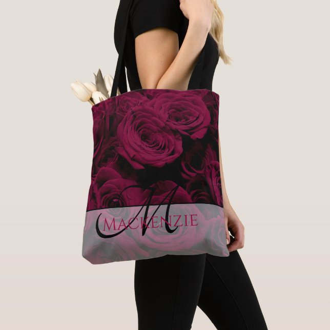 Bolso De Tela Rosas burdeos de magenta rojo oscuro y profundo (Detalle)