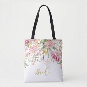 Bolso De Tela Rosas color agua rosado de oro verde Tote de novi