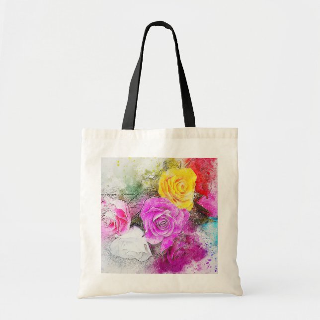 Bolso De Tela Rosas de acuarela (Frente)