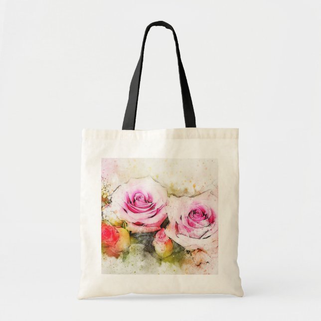 Bolso De Tela Rosas de acuarela (Frente)