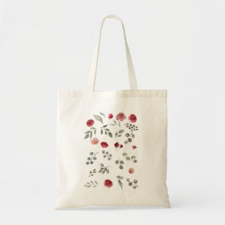 Bolso De Tela Rosas de acuarela de color verde hojas