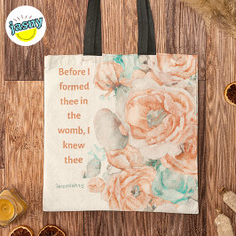 Bolso De Tela Rosas de acuarela Escritura Cristiana Jeremías 1:5