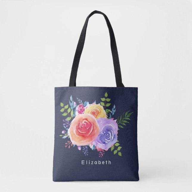 Bolso De Tela Rosas de acuarela Floral Bouquet (Anverso)