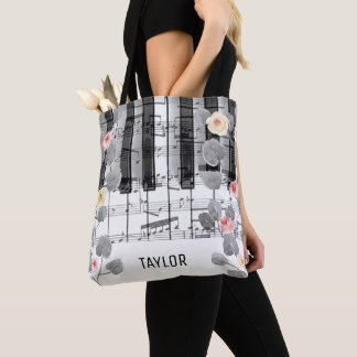 Bolso De Tela rosas de acuarela piano de follaje gris