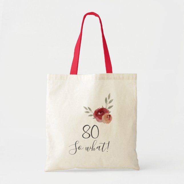 Bolso De Tela Rosas de acuarela positiva Floral 80 cumpleaños (Frente)