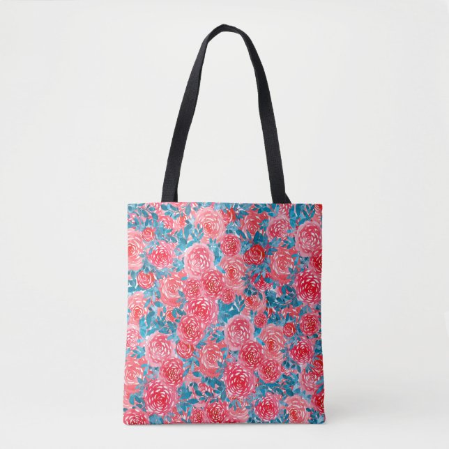 Bolso De Tela Rosas de acuarela Tapiz floral (Anverso)