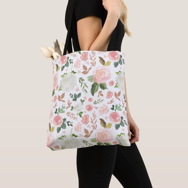 Bolso De Tela Rosas De Acuarela Y Cuerdas (Detalle)