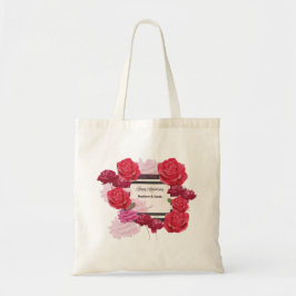 Bolso De Tela Rosas de aniversario de bodas, rayas, nombres pers
