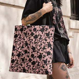 Bolso De Tela Rosas de cementerio Pink & Black góticas