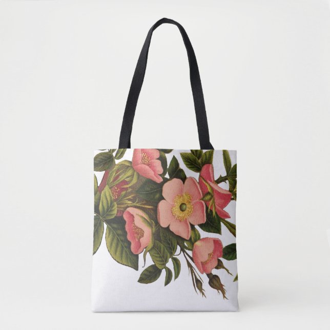 Bolso De Tela Rosas de época bello botánico rosado (Anverso)